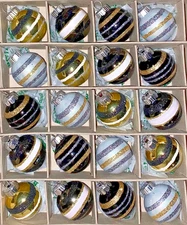 Christopher Radko Shiny Brite 20 Christmas Ornaments Gold Black Retro Style New