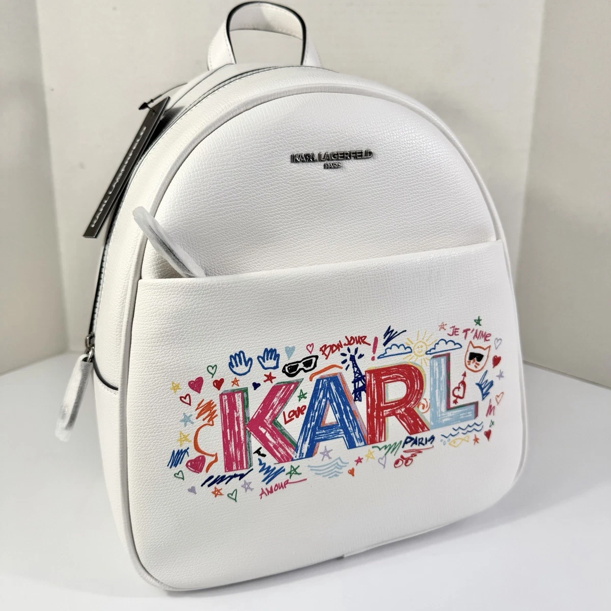 NWT Karl Lagerfeld Paris Mini Backpack MSRP $198 Authentic White Mini Pack FLAW Karl Lagerfeld Backpack Bags & Handbags for Women for sale  main image 2