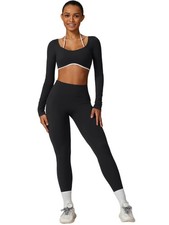 Workout Sets for Women Long Sleeve Crop Top Halter Open Back Yoga Shirts Scru...