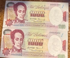 1998 Venezuela UNC One Z Serial REPOSITION Bank Note 1000 Bolívares Bolivar Face
