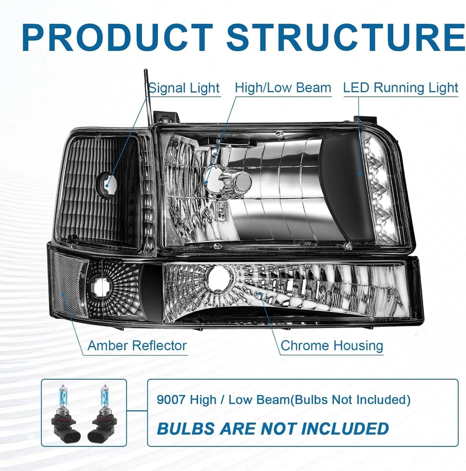 Faro LED para Ford F150 F250 F350 Bronco 1992 1993 1994 1995 1996 refl transparente Foto 3 de 4