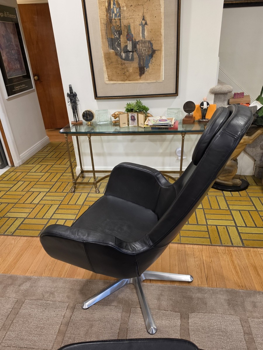 Vtg IKEA ARVIKA Swivel Lounge Chair & Ottoman - Black Premium