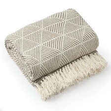 LUXURY 100% COTTON THROW BLANKET FOR SOFAS CHAIR BED RUNNER HERRINGBONE CHEVRON