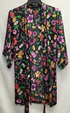 Victoria Secret Short Kimono Robe Black Multi Color Floral  Butterfly Size S-M