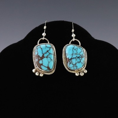 NATIVE AMERICAN NAVAJO STERLING SILVER & PRINCE TURQUOISE EARRINGS