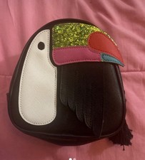 Toucan Bird Glitter Zipper Makeup Bag Black White Pink Red Green Blue