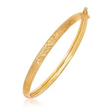 14k Yellow Gold Diamond Cut Motif Dome Style Childrens Bangle 5.50 mm
