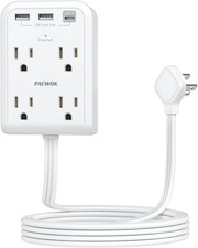 Flat Electrical Outlet Extender with USB C Ports, 4 3 6 FT, White