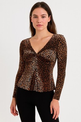 Vintage Y2K Fairy Cache Sheer Cheetah Babydoll Top Large Grunge Club Stretch