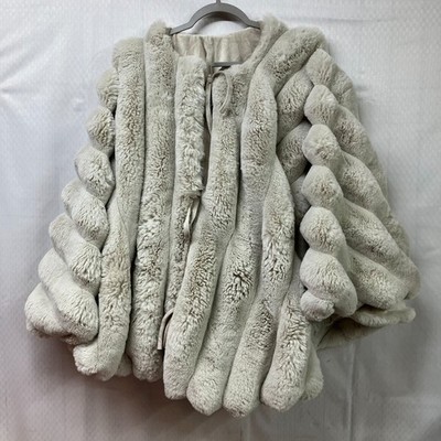 Jason Wu Luxury Faux Fur Cape Woman's Vertical Panel Spiral Sleeve Winter Cloak