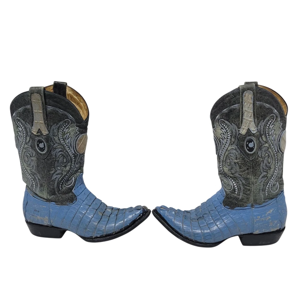 CUADRA Hombres Vaquero Occidental Auténtico Cuero Caimán Azul Gris Botas Talla 9 Foto 2 de 4