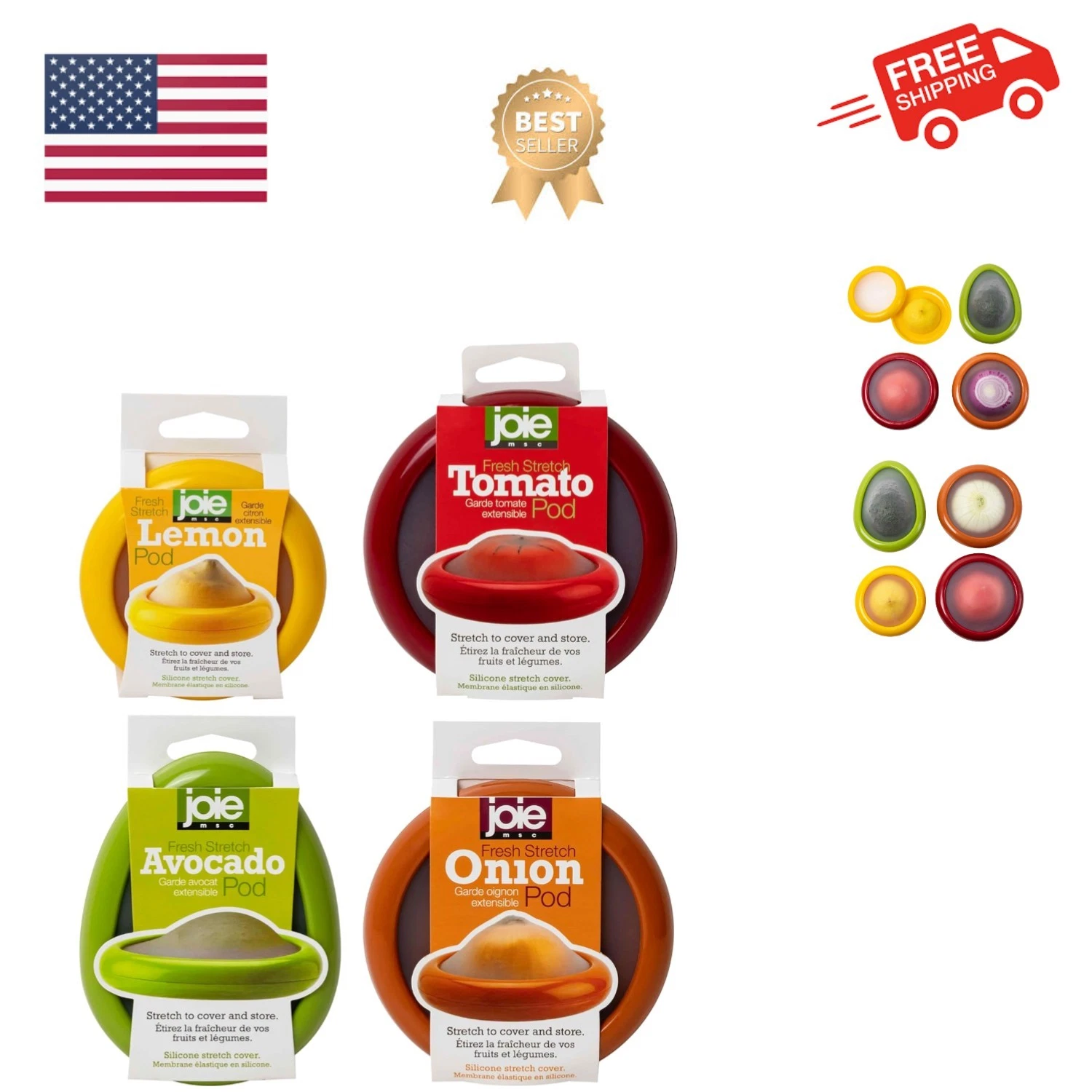 Food Saver Set, Avocado, Tomato, Onion, and Lemon Stretch Pods, Silicone, One...
Opens in a new wind