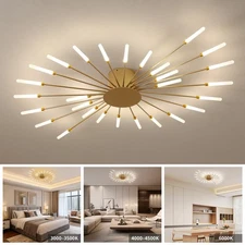 28-Light Gold Firework LED Ceiling Light, Dimmable Flush Mount with APP & Remote