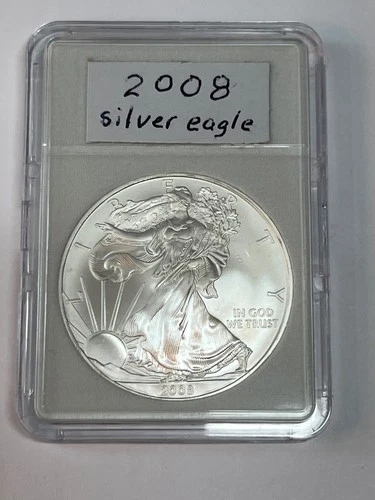 American silver Eagle minted 2008  .999  fine silver.  Invest in precious metal