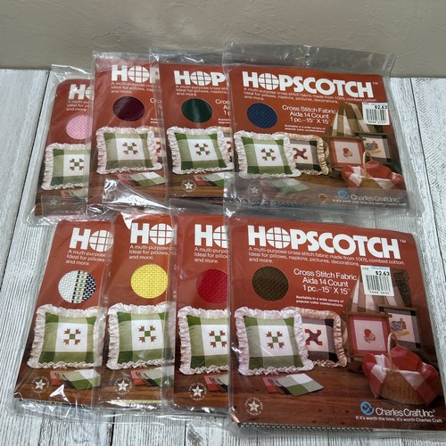 Charles Craft HOPSCOTCH Aida 14 Cross Stitch Fabric Lot of 8 Multicolor NEW (B) - Picture 1 of 5