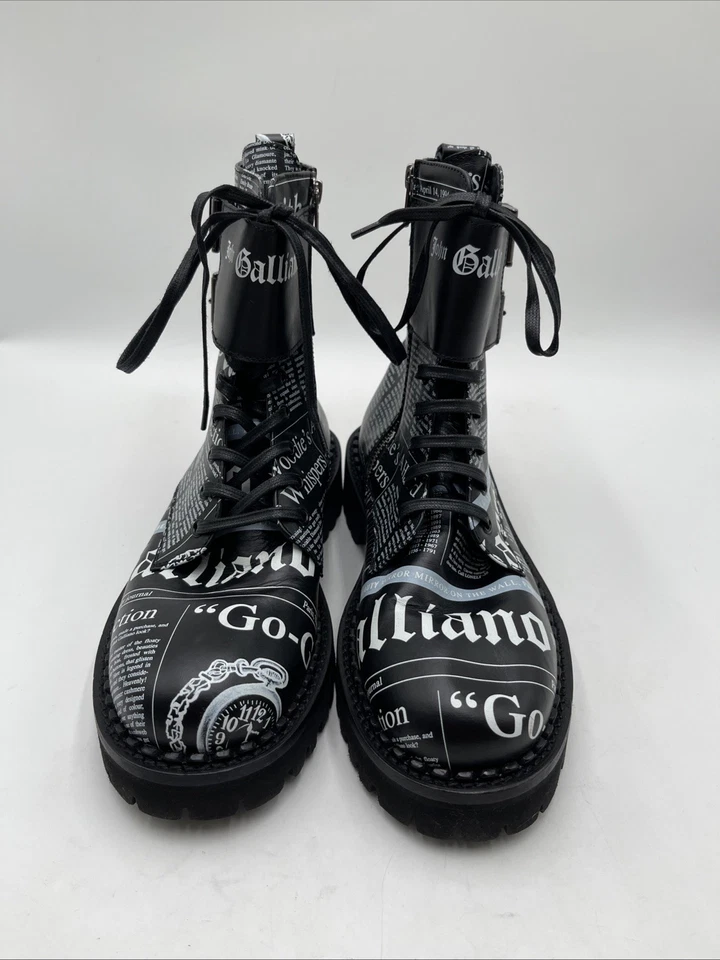 Women’s John Galliano Leather Combat Boots Black/White Size 41.5 - Image 2 of 4