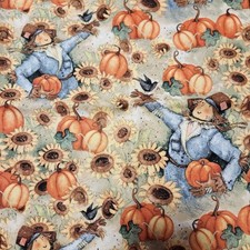 Pumpkins and Scarecrows Fall Themed Fabric 1/2 yd F13