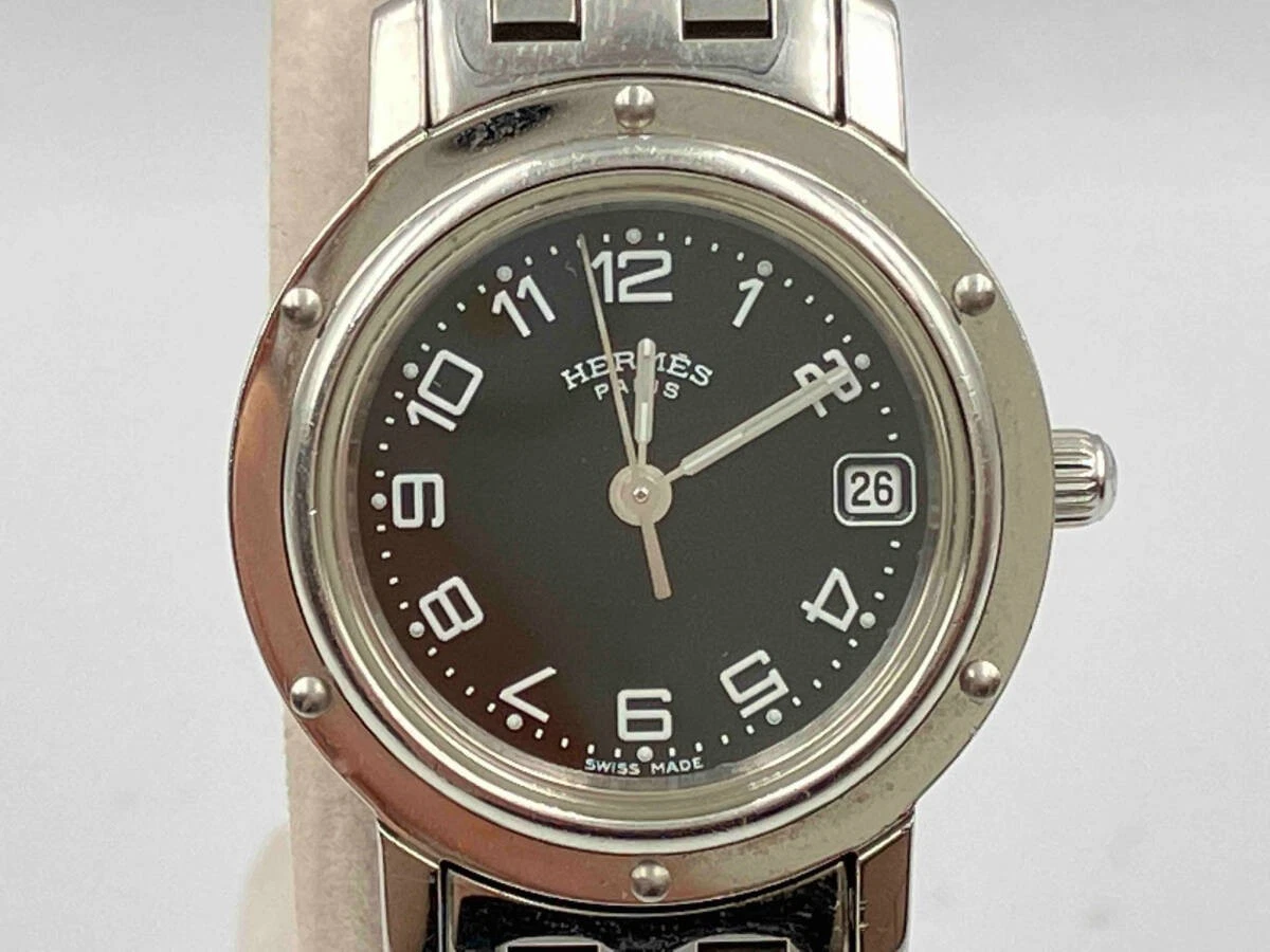 HERMÈS Orologio HERMES Clipper CL4.210 Quarzo Batteria Sostituita Analogico Nero Argento