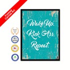 Wake Up Kick Ass Repeat Framed Canvas White Office Wall Art Picture Print Gifts