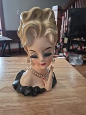 Vintage Inarco E1753 Lady Head Vase With Pearl  Earrings Necklace & Ring 7”