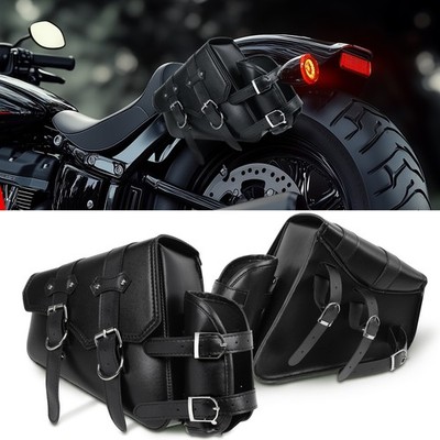 1x PU Left Swing Arm Bag Saddle Bag +Cup Holder For Harley Honda