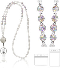 Bling Beaded Retractable Lanyard for Women, Ideal for ID Badges  Keys, Adjustab
