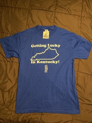 Getting' Lucky In Kentucky Retro Rock Star State Map Funny Blue Medium