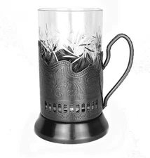 Neman 8.5oz Crystal Tea Glass with Tea Glass Holder / Podstakannik