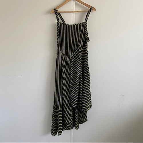 Nina Ricci Kleid Seide gestreift asymmetrisch Midi ärmellos Gr. 36 US 4-6 - Bild 5 von 12