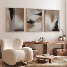 Wall Art Neutral Earth Tone Modern Set Of 3 Beige And Black Posters Pictures
