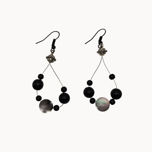 Women's Dangle Drop Black/Silver Beaded Hoop Hook Post Earrings Fashion Jewelry