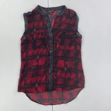 ROCK & REPUBLIC Top Medium Red Black Womens Sleeveless Blouse Button Up
