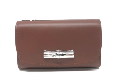 Longchamp Brown Leather Roseau Wallet Small New With Tags Silver