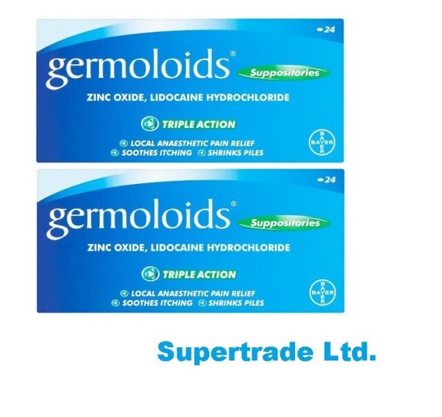 Germoloids Triple Action Fast Relief Haemorrhoids Piles - 24 Suppositories X 2 Germoloids Triple Action Fast Relief Haemorrhoids Piles - 24 Suppositories X 2