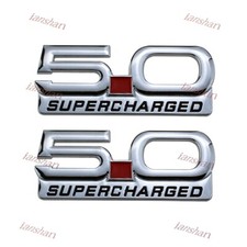 2x 5.0l V8 5.0 Supercharged Emblem 3d Metal Badge Chrome Red Black 2x 5.0l V8 5.0 Supercharged Emblem 3d Metal Badge Chrome Red Black