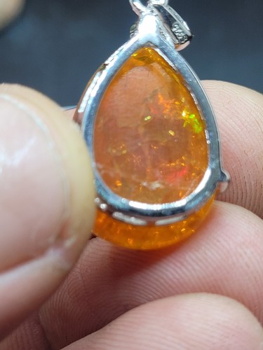 Opale De Feu Éthiopienne Sur Pendentif Argent 925 - Imagen 5 de 5
