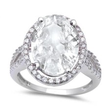 Halo 6CT Oval Cut Cubic Zirconia .925 Sterling Silver Ring