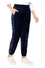 LOGO Lavish by Lori Goldstein Women's Velvet & Sequin Joggers Blue