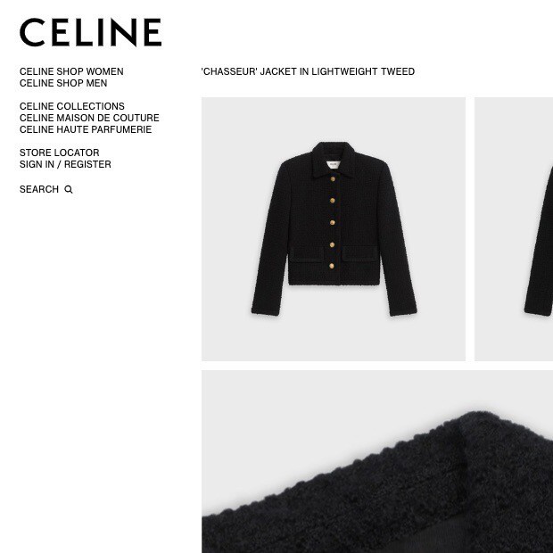 CELINE 2V93A128D Chasseur Tweed Boucle Wool Jacket Collared