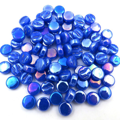 Pearlized Brilliant Blue 8 mm Round Glass Mosaic Tiles - 4 mm thick - 50 Tiles