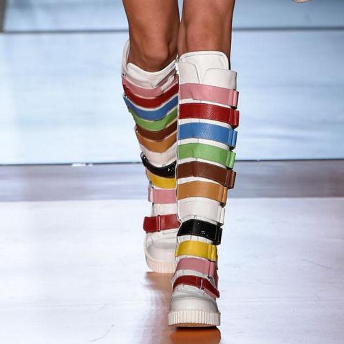 Mujer Cuero MultiColor Hebilla Plana de de de la rodilla botas altas Zapatos Punk Talla Grande 7c946e Mujer Cuero MultiColor Hebilla Plana de de de la rodilla botas altas Zapatos Punk Talla Grande 7c946e