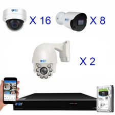 32 Channel 4K 8MP PoE Dome Security System (16 Dome + 8 Bullet + 2 PTZ Cameras)