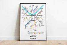 Sheffield South Yorkshire Underground Style Transport Art Map Print A3 A4