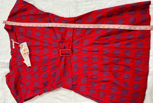 NWT Tulle Los Angeles Womens Red Print Belts Short Dress Large 100% Cotton - Picture 6 of 9