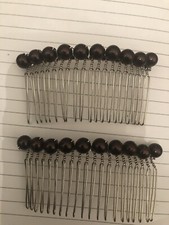  2 Vintage Bronze Pearl Bead Silver Metal Hair Combs
