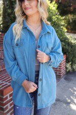 Zenana All About The Fleece Button-down Shacket In Deep Sky S-l Qj-4003d4