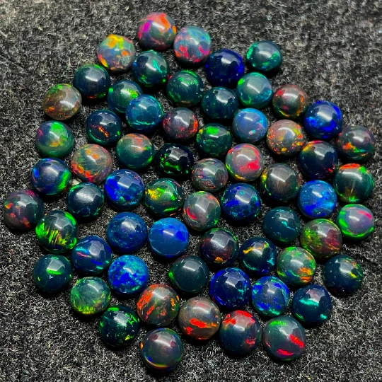 Amazing Quality Round Shape Natural Multi Fire Ethiopian Black Opal Cabochon Lot - Image 2 of 4