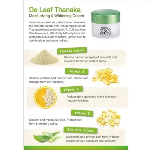 Tanaka Thanaka Crema Sbiancante Foglie Umidità Naturale B3 Tripla Vitamina C Aloe - Foto 2 di 8