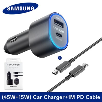 For Samsung 45W Dual Port Fast Charging Car Charger USB Type-C Cable Galaxy New
