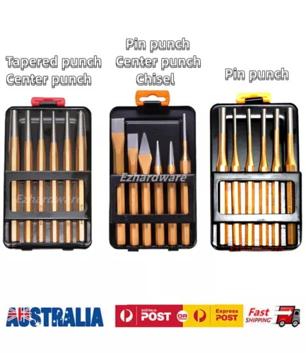 6PC Center Punch Pin Punch Nail punch Cold Chisel Set CR-V Tapered Punch